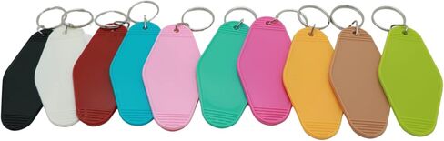 10pcs Blank Hotel Keychains Bulk Vintage Motel Keychain Vinyl HTV printing Keychains rhombus DIY Keychain tags (Black) in Kuwait