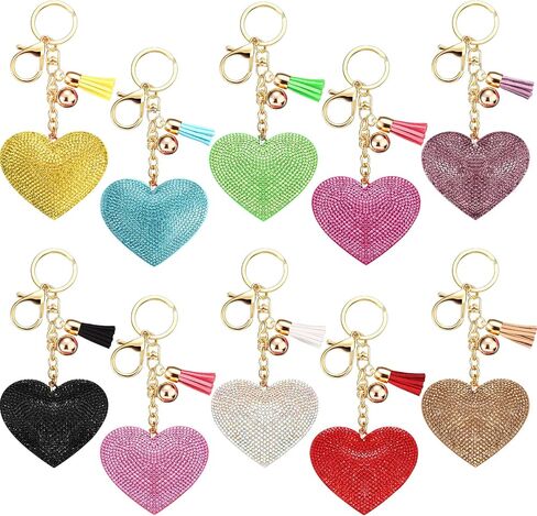 Bling Rhinestone Heart Shape Keychains Glitter Crystal Heart Tassel Keychains Key Rings for Women Girls in Kuwait