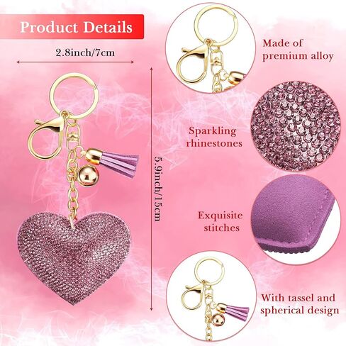 Bling Rhinestone Heart Shape Keychains Glitter Crystal Heart Tassel Keychains Key Rings for Women Girls in Kuwait