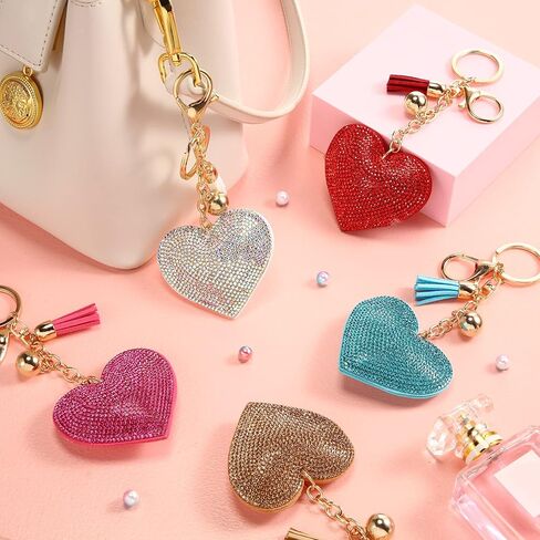Bling Rhinestone Heart Shape Keychains Glitter Crystal Heart Tassel Keychains Key Rings for Women Girls in Kuwait