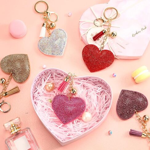 Bling Rhinestone Heart Shape Keychains Glitter Crystal Heart Tassel Keychains Key Rings for Women Girls in Kuwait