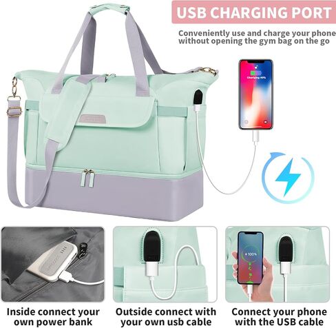 حقيبة رياضية للنساء، حقيبة سفر رياضية مع منفذ شحن USB، حقيبة ليلية لعطلة نهاية الأسبوع مع جيب مبلل، حقيبة سفر خفيفة الوزن للخطوط الجوية، حقيبة يوجا للحمل طوال الليل مع حجرة للأحذية in Kuwait