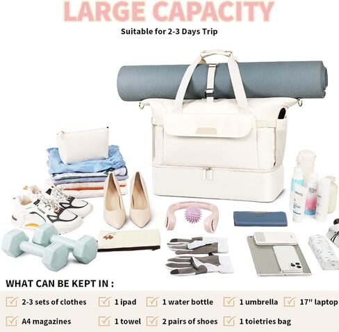 Travel Bag for Women, Sports Gym Duffel Bag with USB Charging Port, Weekender Overnight Bag with Wet Pocket and Shoes Compartment, Carry On Tote Bag Gym Yoga Duffel Bag for Men in Kuwait