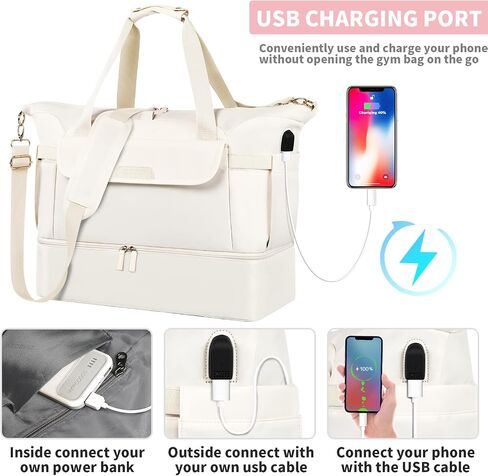 Travel Bag for Women, Sports Gym Duffel Bag with USB Charging Port, Weekender Overnight Bag with Wet Pocket and Shoes Compartment, Carry On Tote Bag Gym Yoga Duffel Bag for Men in Kuwait