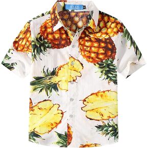 SSLR Big Boys Hawaiian Shirt قطن كاجوال بأكمام قصيرة وأزرار لأعلى