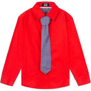 LittleSpring Little Boys Button Down Shirts Long Sleeve Dress Shirts with Tie for Kids