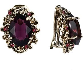 BriLove Women's Victorian Style Crystal Floral Cameo Inspired Oval Clip-On Earrings
