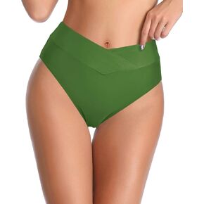 Holipick Women High Waisted Swim Bottoms V Crossover Bikini Bottoms High Cut Swimsuit Bottom