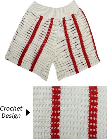 Gihuo Women' s Y2K 2 Piece Knit Outfits Striped Sweater Shorts Set Hollow Out Crochet in Kuwait