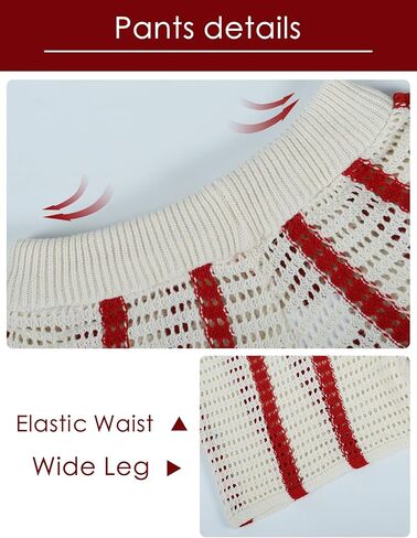 Gihuo Women' s Y2K 2 Piece Knit Outfits Striped Sweater Shorts Set Hollow Out Crochet in Kuwait