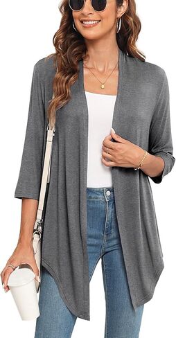 سترة Veryoung الخريفية بأكمام 3/4 للنساء خفيفة الوزن كاجوال مفتوحة من الأمام أو ربطة عنق أمامية سترة تتغاضى عن حاشية عالية ومنخفضة in Kuwait