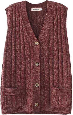 Aeneontrue Women's Sweater Vest Sleeveless Button Down Knitted Cardigan Outwear with Pockets in Kuwait
