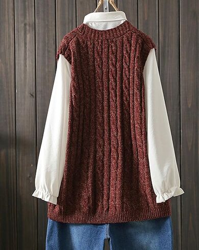 Aeneontrue Women's Sweater Vest Sleeveless Button Down Knitted Cardigan Outwear with Pockets in Kuwait