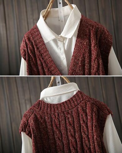Aeneontrue Women's Sweater Vest Sleeveless Button Down Knitted Cardigan Outwear with Pockets in Kuwait