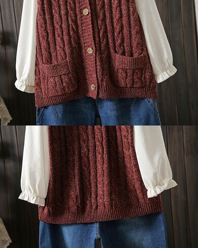 Aeneontrue Women's Sweater Vest Sleeveless Button Down Knitted Cardigan Outwear with Pockets in Kuwait