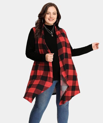 CARCOS Plus Size Cardigan for Women Solid Color/Star/Plaid/Striped Open Front Tops XL-5XL in Kuwait