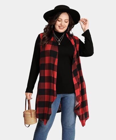 CARCOS Plus Size Cardigan for Women Solid Color/Star/Plaid/Striped Open Front Tops XL-5XL in Kuwait