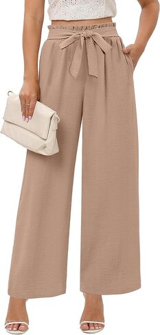 Sucolan Wide Leg Pants for Women Work Pants Business Casual High Waisted Summer Pant Loose Flowy Pants for Women with Pockets in Kuwait