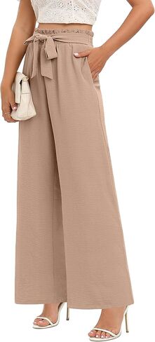 Sucolan Wide Leg Pants for Women Work Pants Business Casual High Waisted Summer Pant Loose Flowy Pants for Women with Pockets in Kuwait