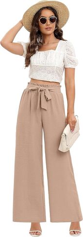Sucolan Wide Leg Pants for Women Work Pants Business Casual High Waisted Summer Pant Loose Flowy Pants for Women with Pockets in Kuwait