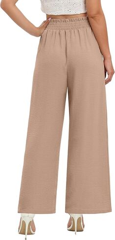 Sucolan Wide Leg Pants for Women Work Pants Business Casual High Waisted Summer Pant Loose Flowy Pants for Women with Pockets in Kuwait