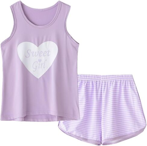 MyFav Big Kids Girls Sleeveless Sleepwear Hearts Shape Striped Pajama Nightgown in Saudi Arabia