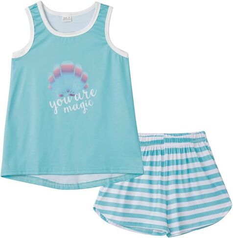 MyFav Big Kids Girls Sleeveless Sleepwear Hearts Shape Striped Pajama Nightgown in Saudi Arabia