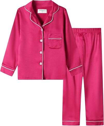 Mud Kingdom Girls Boys Kids Silk Satin Pajamas Set Button-Down Clothes Long Sleeve Loungewear Sleepwear PJS in Kuwait