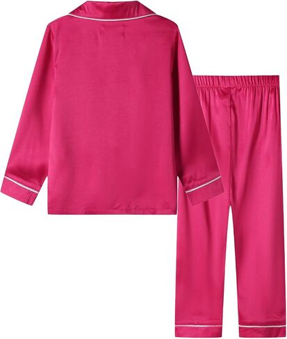 Mud Kingdom Girls Boys Kids Silk Satin Pajamas Set Button-Down Clothes Long Sleeve Loungewear Sleepwear PJS in Kuwait
