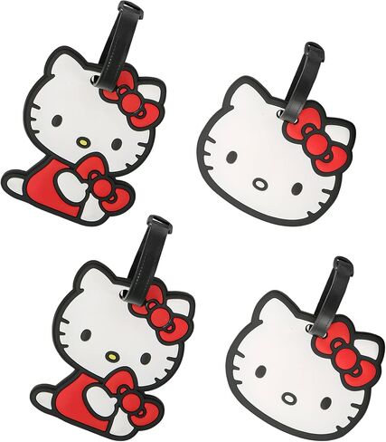 Sanrio Hello Kitty Luggage Tag PVC 4-Piece Set - Hello Kitty Suitcase Tags and Bag Tags Officially Licensed in Saudi Arabia