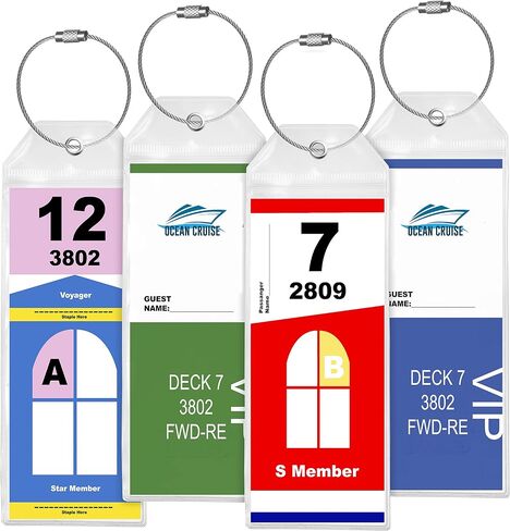 4 Pack Cruise Luggage Tag Holder Clear E-Tag Zip Seal Steel Wire Loops for Cruise Thick PVC (6.5X3.5 Inches) in Kuwait