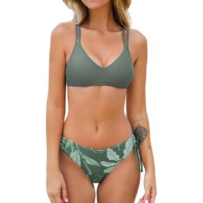 CUPSHE Women Swimsuit Bikini Set Two Piece Bathing Suit Criss Cross Back Strappy Side with Double Spaghetti Straps