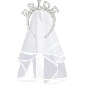 شريط راس مزين باللؤلؤ للعروس من يويماس لتزيين حفلات توديع العزوبية، شريط راس للعروس، شريط راس ابيض لحفلات توديع العزوبية مع طرحة زفاف لهدايا حفلات الزفاف ووصيفة العروس وحفلات توديع العزوبية in Kuwait