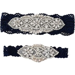 Wedding Garters for Bride Lace Bridal Garter Set with Clear Rhinestones Crystal in Saudi Arabia