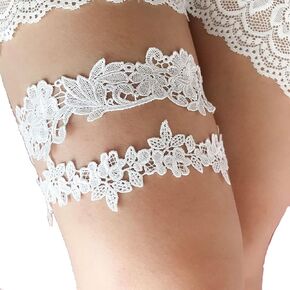 JWICOS Wedding Garter Set Lace Garter Belt Stretch Lace Bridal Garter Floral Leg Wedding Garter for Women and Bride (Black)