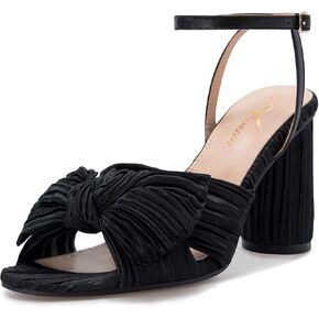 Athlefit Women's Open Toe Chunky Heels Pleated Bow Ankle Strap Heeled Sandals Wedding Bridal Shoes in Saudi Arabia