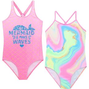 Mecamelon Girls 2 Pack One Piece Bathing Suit Unicorn Mermaid Printed Beach Swimwear in Saudi Arabia