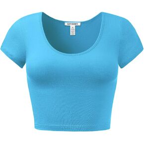Women's Cotton Basic Scoop Neck Crop Short Sleeve Tops in Saudi Arabia
