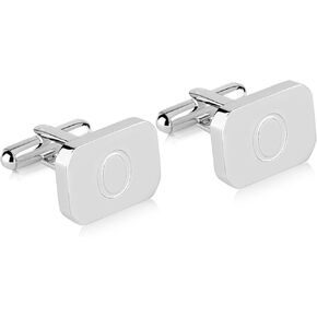18K White-Gold Plated Initial Engraved Stainless Steel Men’s Cufflinks With Gift Box -Personalized Alphabet Letter’s A-Z By Lux & Pair