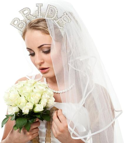 شريط راس مزين باللؤلؤ للعروس من يويماس لتزيين حفلات توديع العزوبية، شريط راس للعروس، شريط راس ابيض لحفلات توديع العزوبية مع طرحة زفاف لهدايا حفلات الزفاف ووصيفة العروس وحفلات توديع العزوبية in Kuwait