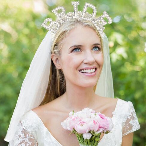 شريط راس مزين باللؤلؤ للعروس من يويماس لتزيين حفلات توديع العزوبية، شريط راس للعروس، شريط راس ابيض لحفلات توديع العزوبية مع طرحة زفاف لهدايا حفلات الزفاف ووصيفة العروس وحفلات توديع العزوبية in Kuwait