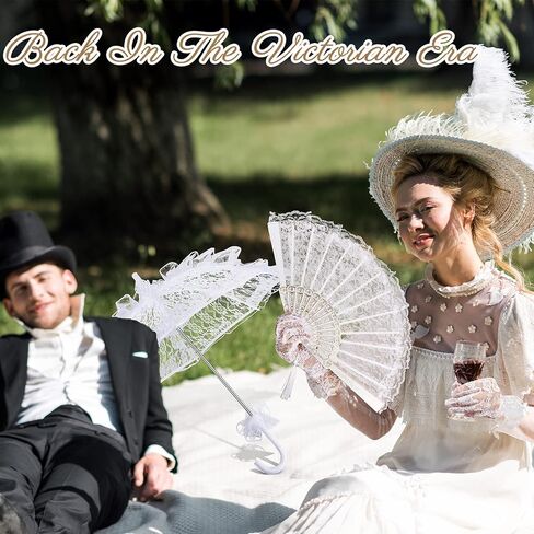 Jecery 18th Century Costume Accessories for women Gothic Victorian Set Lace Parasol Umbrella Tea Party Hats White Gloves Halloween Medieval Colonial Bride Flower Girls Photo Props in Saudi Arabia