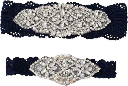 Wedding Garters for Bride Lace Bridal Garter Set with Clear Rhinestones Crystal in Saudi Arabia