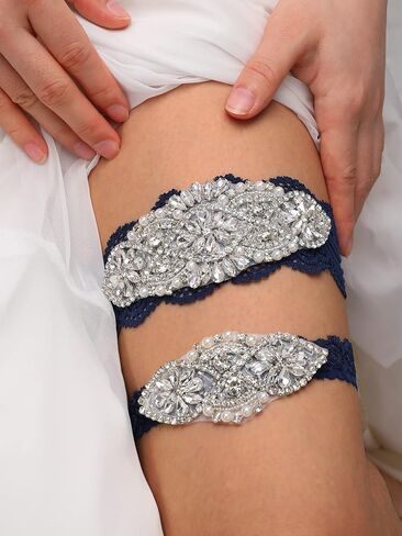 Wedding Garters for Bride Lace Bridal Garter Set with Clear Rhinestones Crystal in Saudi Arabia