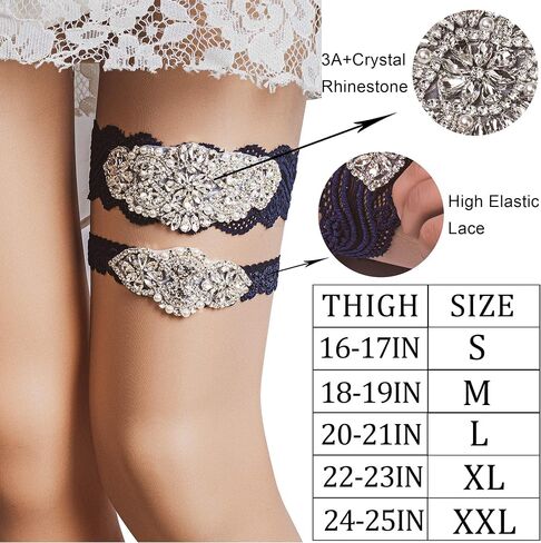 Wedding Garters for Bride Lace Bridal Garter Set with Clear Rhinestones Crystal in Saudi Arabia