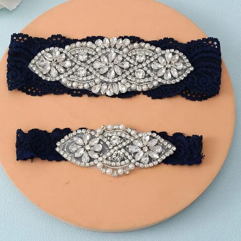Wedding Garters for Bride Lace Bridal Garter Set with Clear Rhinestones Crystal in Saudi Arabia
