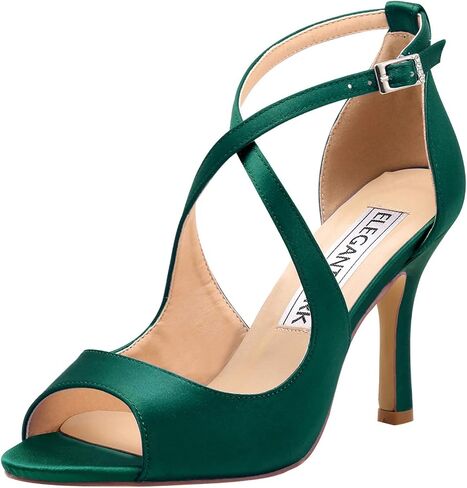 ELEGANTPARK Peep Toe Strappy Heels for Women Satin Wedding Dress Sandals | Adjustable Cross Strap, 3.5 Inch High Heel Peep Toe Shoes for Bride, Wedding Guests, Bridesmaid, Formal, Prom, Evening Party in Saudi Arabia