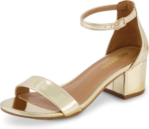 CUSHIONAIRE Women's Alba one band mid block heel sandal +Memory Foam, Wide Widths Available, Gold 8.5 in Saudi Arabia