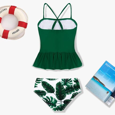 Tutorutor Kid Girls High Waisted Cute 2 Piece Peplum Halter Bikini Sets Ruffle Floral Print Teen Spaghetti Swimsuits in Kuwait