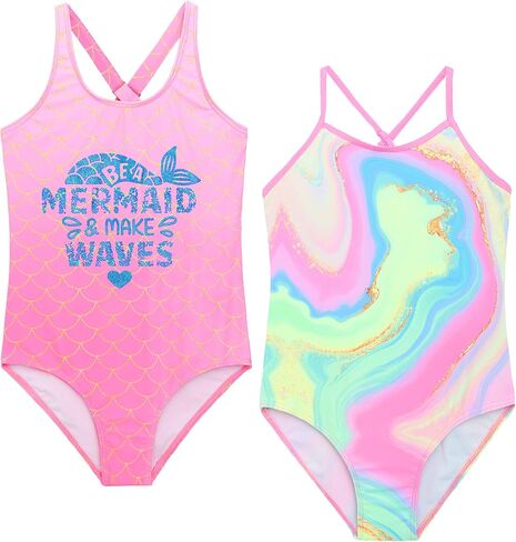 Mecamelon Girls 2 Pack One Piece Bathing Suit Unicorn Mermaid Printed Beach Swimwear in Kuwait